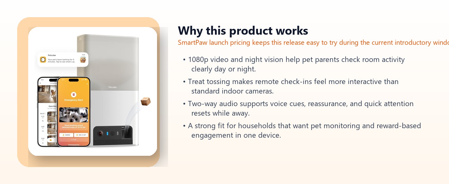 1080p Treat Toss Pet Camera with Night Vision and Two-Way Audio highlights