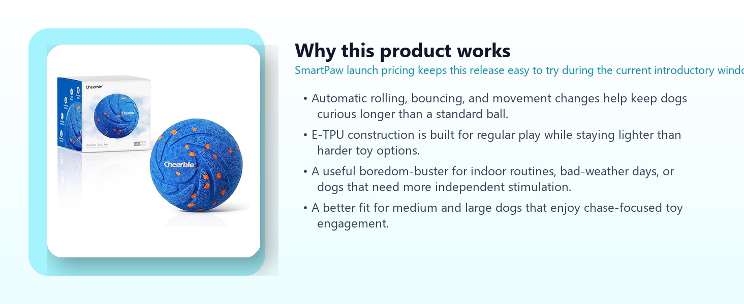 Cheerble Wicked Ball AIR Interactive Dog Toy highlights