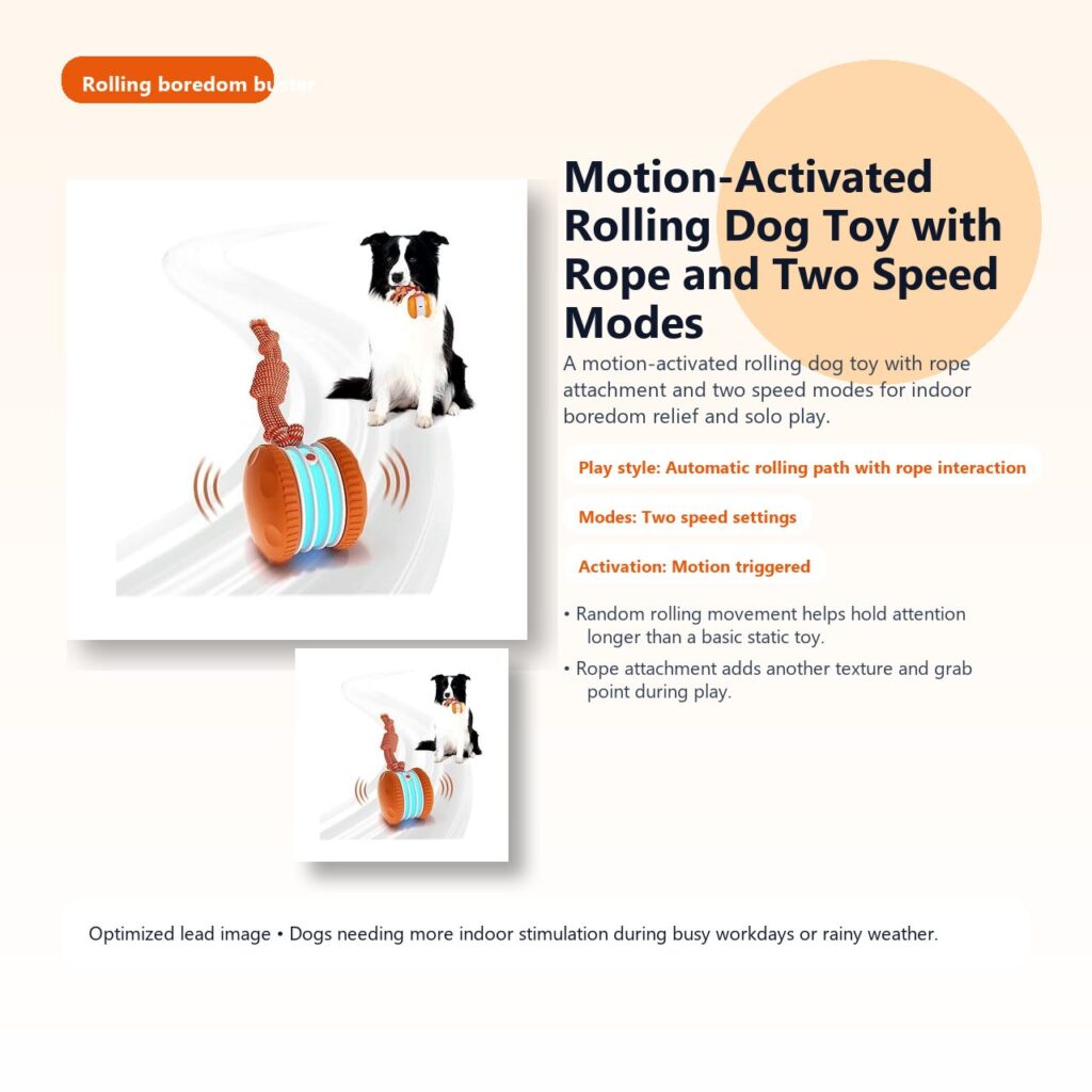 Motion-Activated Rolling Dog Toy with Rope and Two Speed Modes