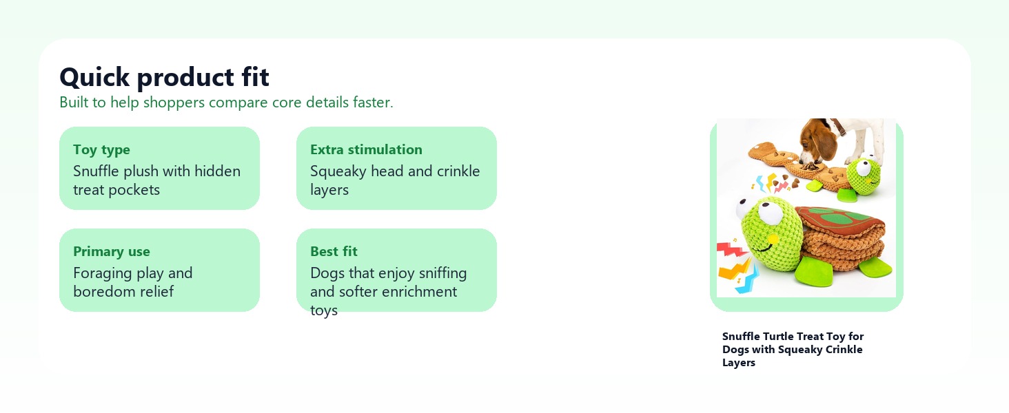 Snuffle Turtle Treat Toy for Dogs with Squeaky Crinkle Layers quick product fit